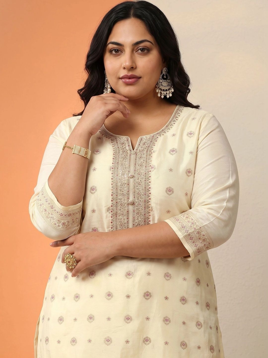 Women Ethnic Motifs Embroidered Regular Thread Work Kurta with Trousers & With Dupatta