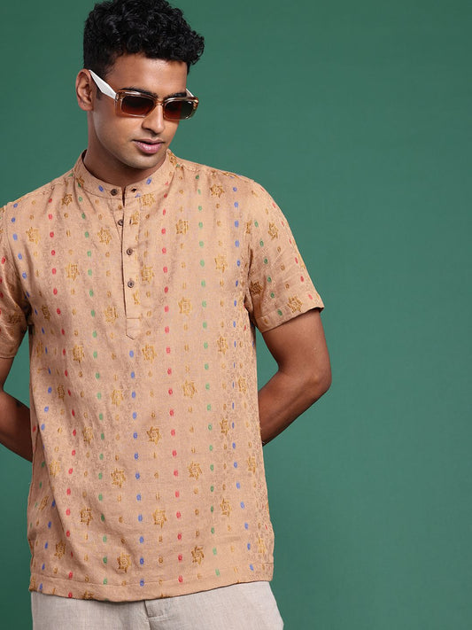Pure Cotton Ethnic Motifs Woven Design Jacquard Kurta