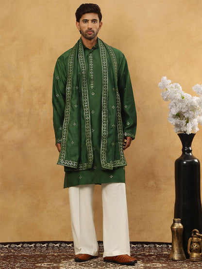 Floral Embroidered Regular Sequinned Kurta With Korean Pants & Dupatta