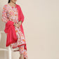 Women Printed Pleated Pure Cotton Kurta with Trousers & With Dupatta