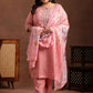 Plus Size Floral Yoke Design Straight Kurta with Palazzo & Dupatta