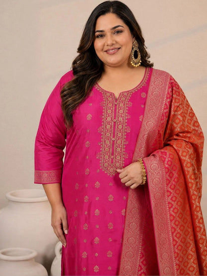 Women Ethnic Motifs Embroidered Regular Kurta with Trousers & With Dupatta