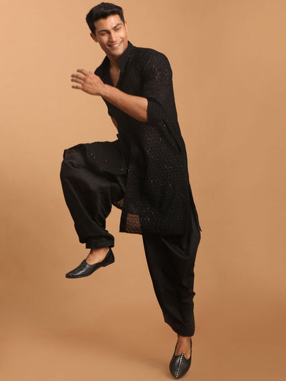 Men Georgette Sequence Semi Sheer Kurta With Patiala