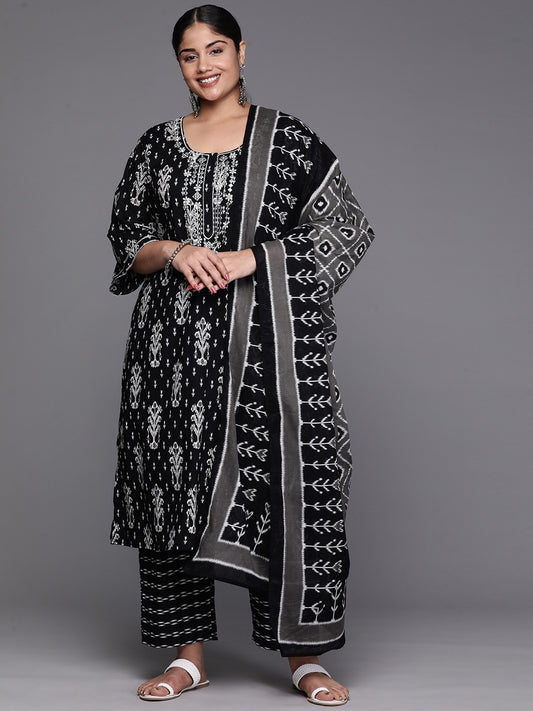 Women Plus Size Mirror Work Kurta with Trousers & With Dupatta