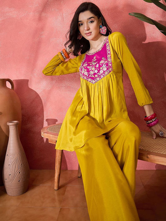 Women Ethnic Motifs Embroidered A-Line Kurta with Palazzo