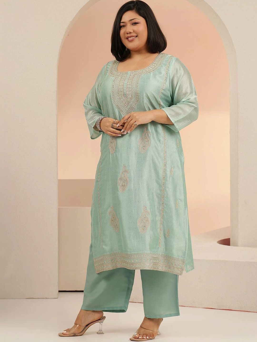 Women Ethnic Motifs Embroidered Regular Thread Work Kurta with Palazzos & With Dupatta