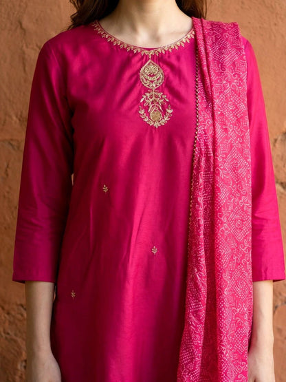 Women Ethnic Motifs Embroidered Regular Thread Work Kurta with Trousers & With Dupatta
