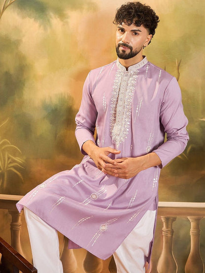 Embroidered Mandarin Collar Kurta & Trousers