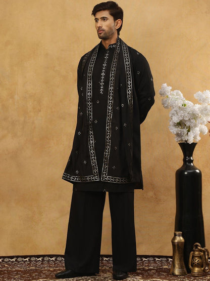 Floral Embroidered Sequinned Kurta With Korean Pants & Dupatta