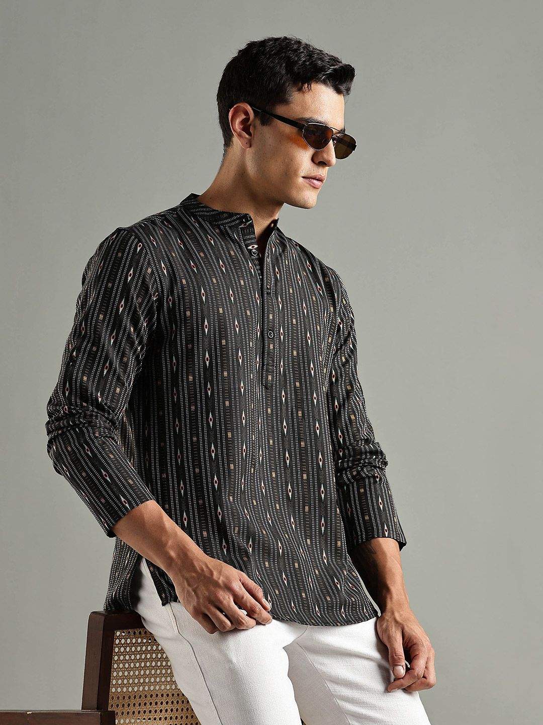 Striped Thread Work Kurta