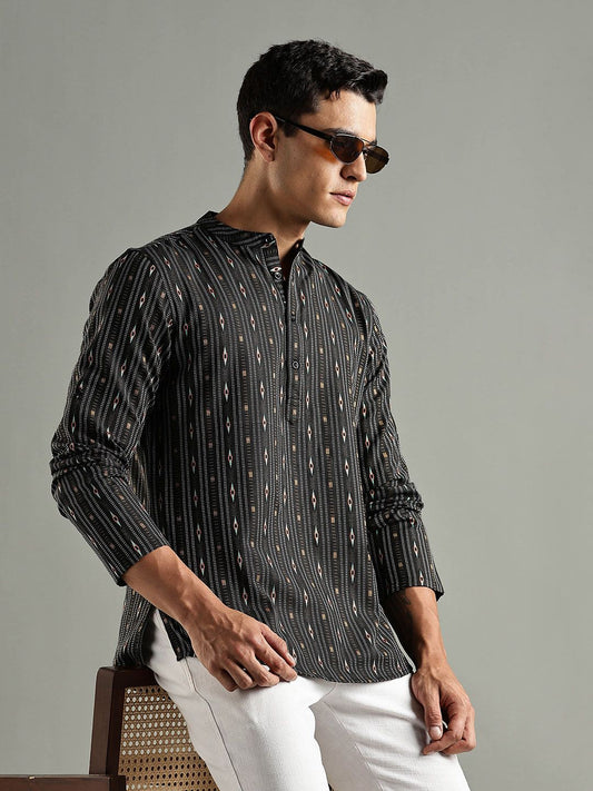 Striped Thread Work Kurta