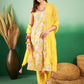 Floral Printed Pure Cotton V-Neck Kurta With Trousers & Dupatta