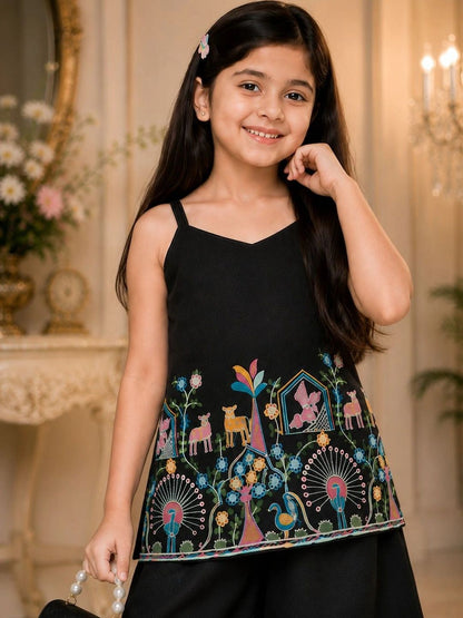 Girls Ethnic Motifs Embroidered Regular Thread Work Kurta with Palazzos