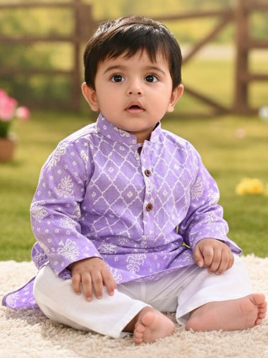 Printed Pure Cotton Mandarin Collar Kurta & Pyjamas Kurta Set