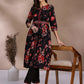 Black Floral Printed Sequinned Detailed Pure Cotton A-Line Kurta With Trouser