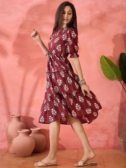 Women Printed Pure Cotton A-Line Ethnic Dress