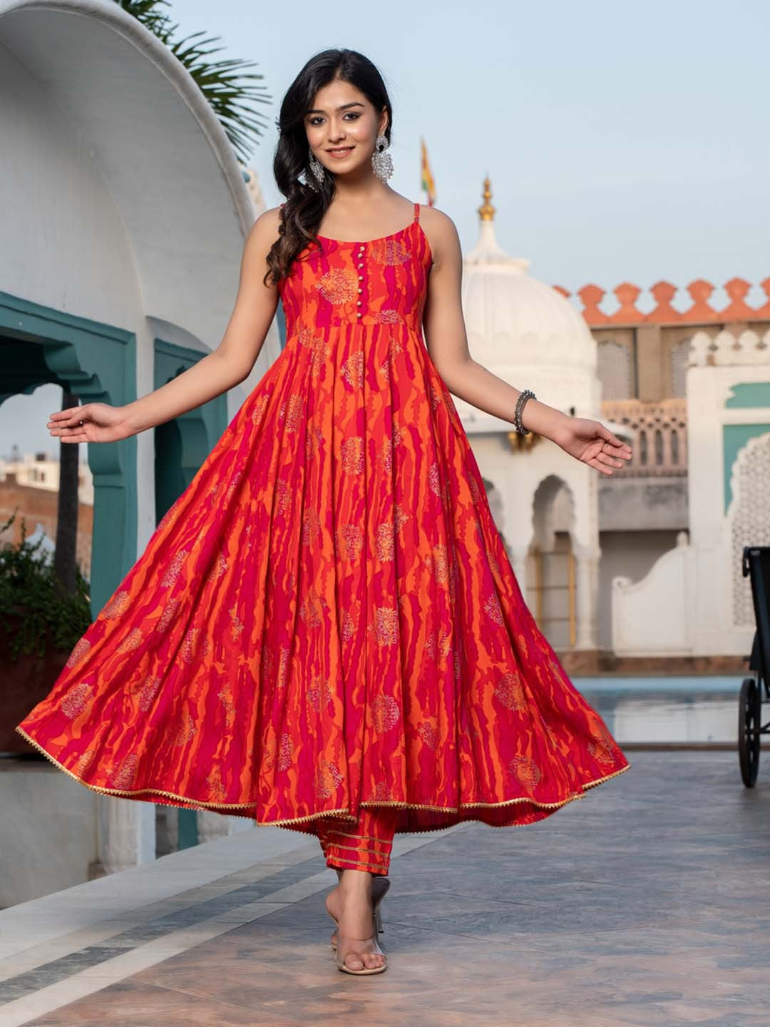 Ethnic Motifs Printed Empire Gotta Patti Kurta With Trousers & Dupatta