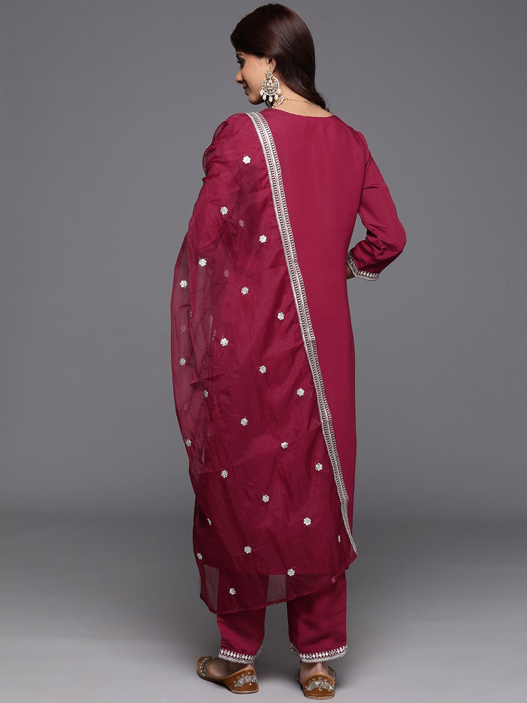 Embroidered Regular Sequinned Kurta with Trousers & Dupatta