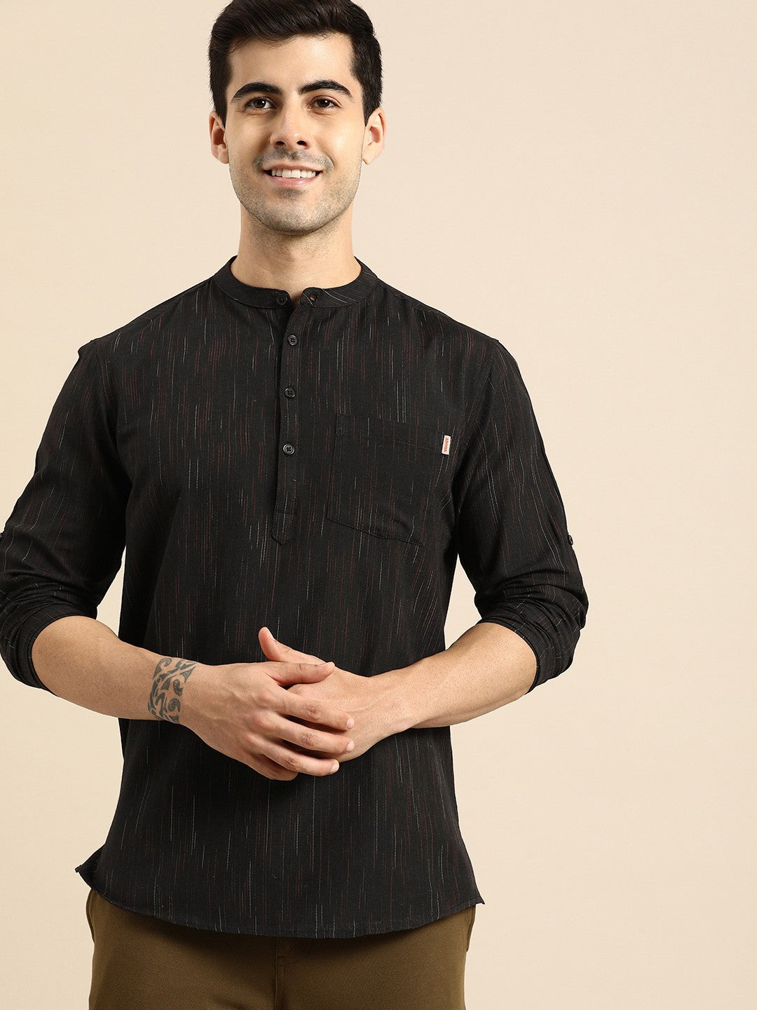 Men Black Woven Design Kurta