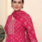 Printed & Embroidered Pure Cotton A-Line Kurta With Trouser & Dupatta