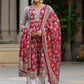 Floral Printed Pure Cotton A-line Kurta With Trousers & Dupatta