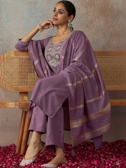 Women Ethnic Motifs Embroidered Regular Kurta with Trousers & With Dupatta