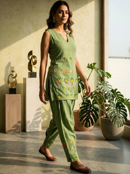 Women Pastels Cotton Tunic with Trousers