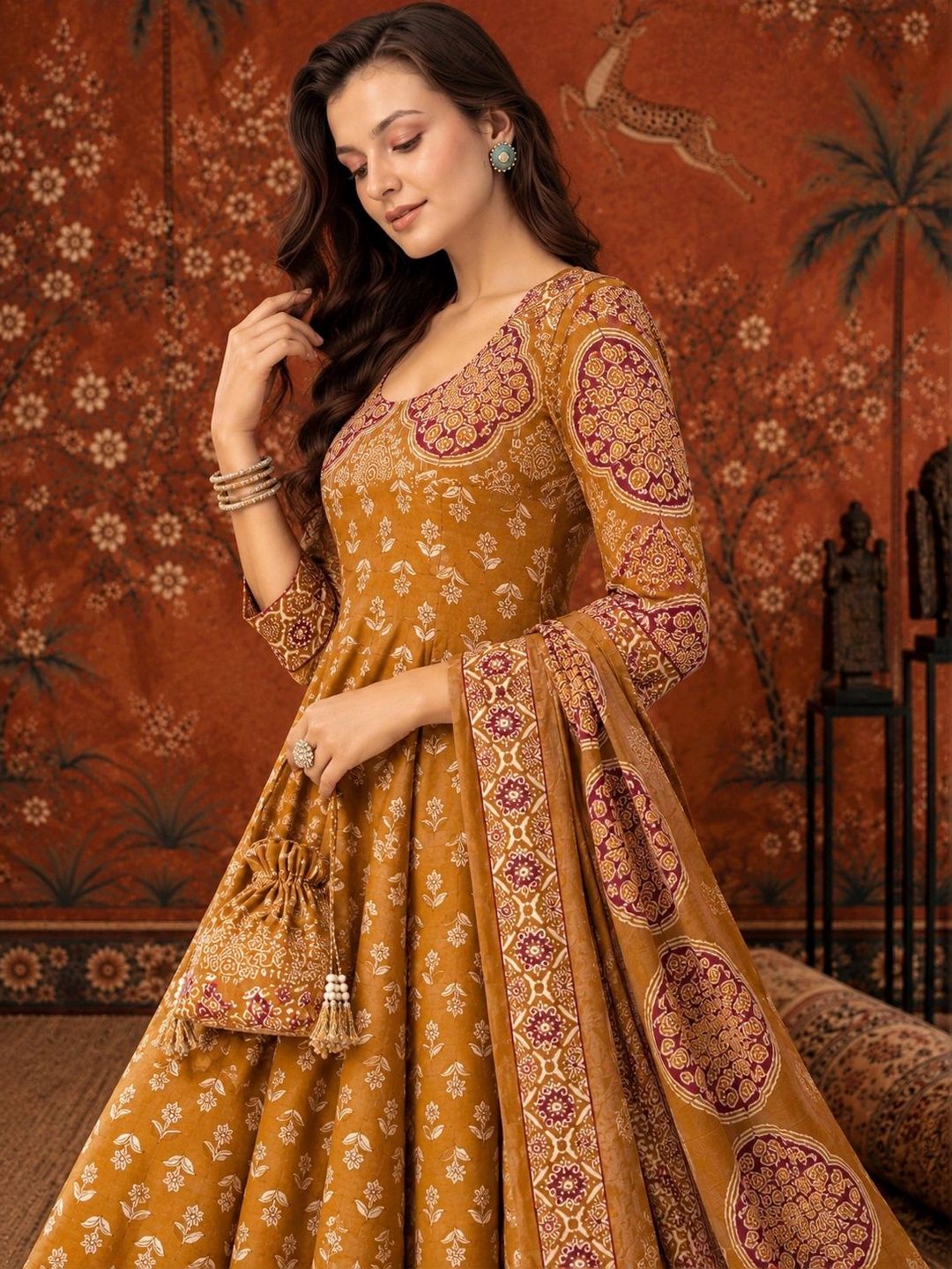 Women Ethnic Motifs Printed Regular Pure Cotton Kurta with Trousers & With Dupatta