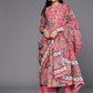 Women Pink Floral Printed Panelled Pure Cotton Kurta with Palazzos & With Dupatta