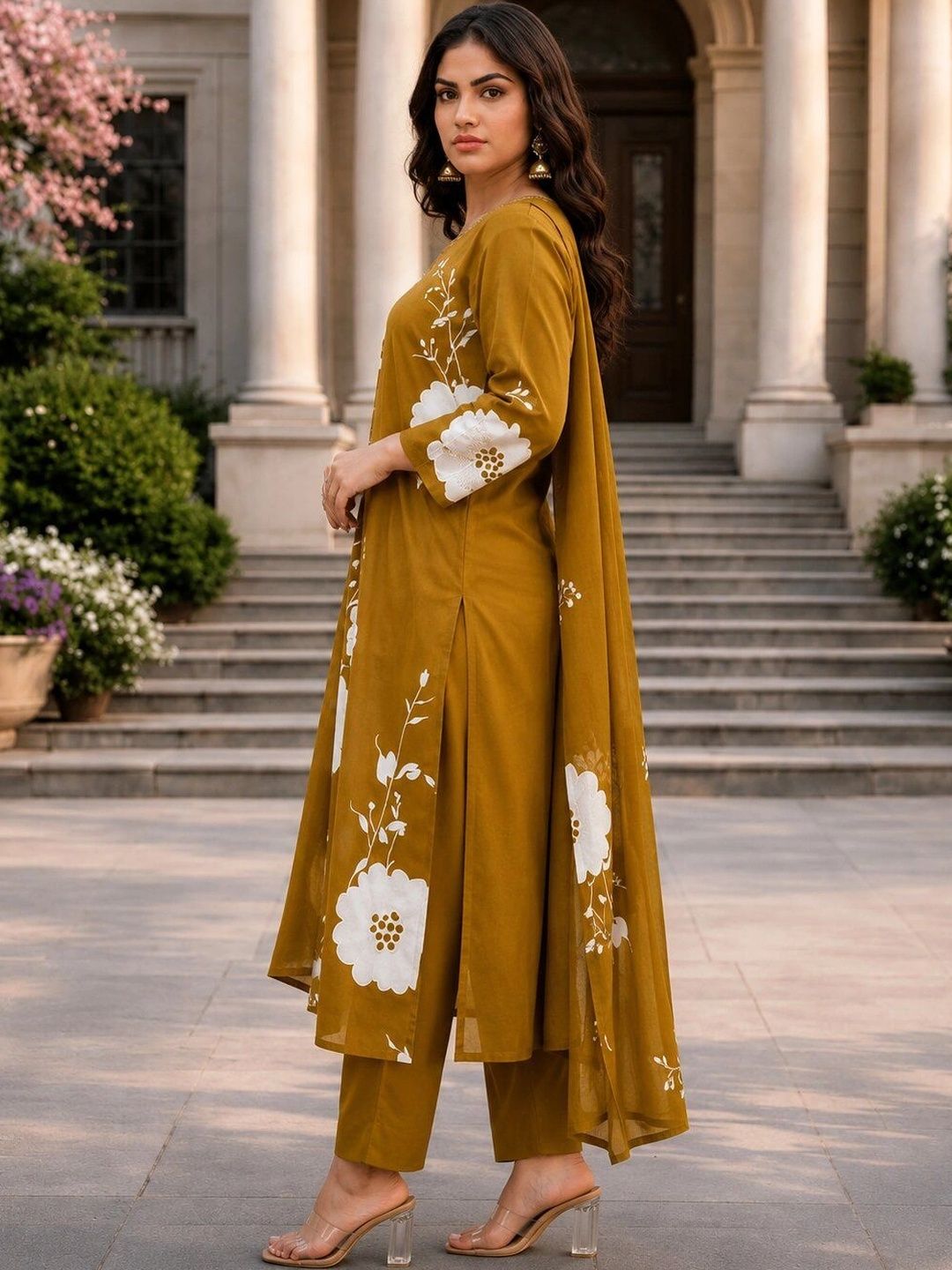 Women Floral Printed Regular Kurta with Trousers & With Dupatta