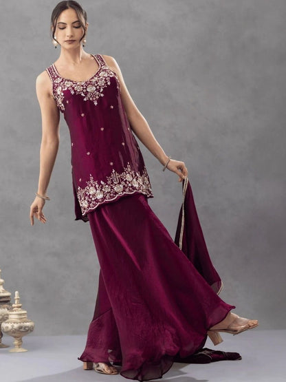 Women Ethnic Motifs Embroidered Regular Thread Work Kurta with Palazzos & With Dupatta