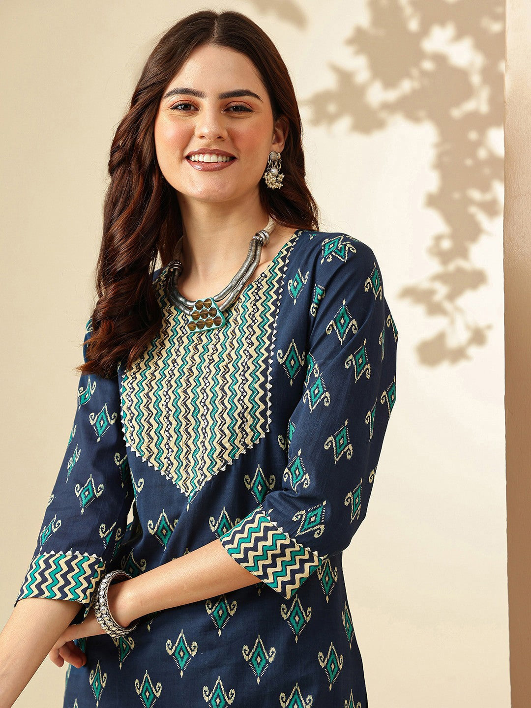 Ethnic Motifs Printed Regular Pure Cotton Kurta with Trousers & With Dupatta