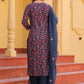 Floral Printed Thread Work Pure Cotton Kurta with Salwar & Dupatta