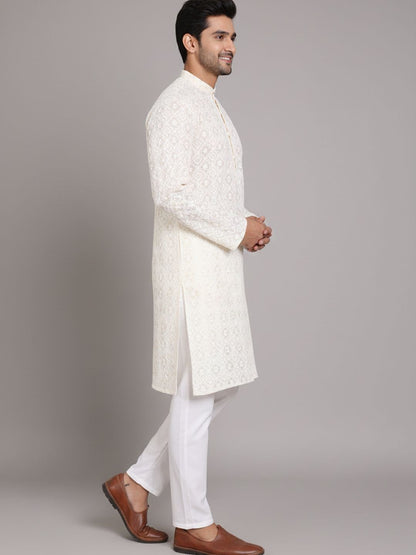 Men Embroidered Regular Sequinned Kurta with Pyjamas
