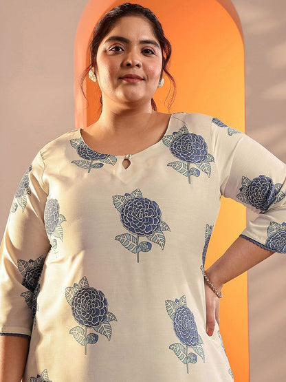 Women Plus Size Floral Printed Kurta with Trousers & Dupatta