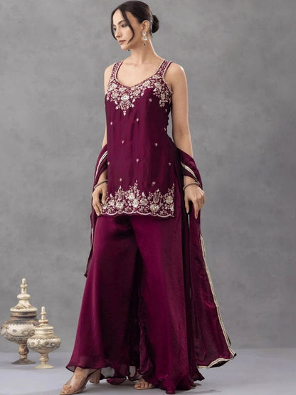 Women Ethnic Motifs Embroidered Regular Thread Work Kurta with Palazzos & With Dupatta