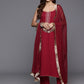 Woven Design Zari Silk Crepe Kurta with Trousers & Dupatta