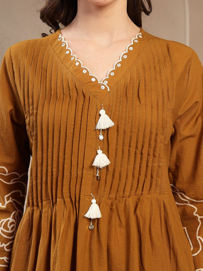 Embroidered V-Neck Pure Cotton Tunic & Palazzo