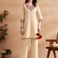 Embroidered Three Quarter Sleeves Kurta With Trousers Set