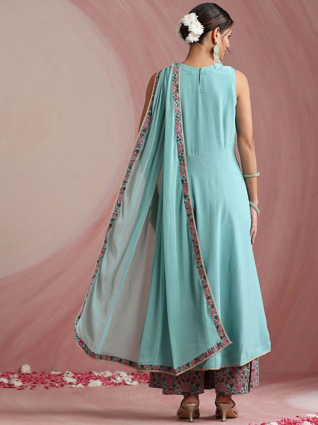 Women Floral Embroidered A-Line Kurta with Palazzos & Dupatta