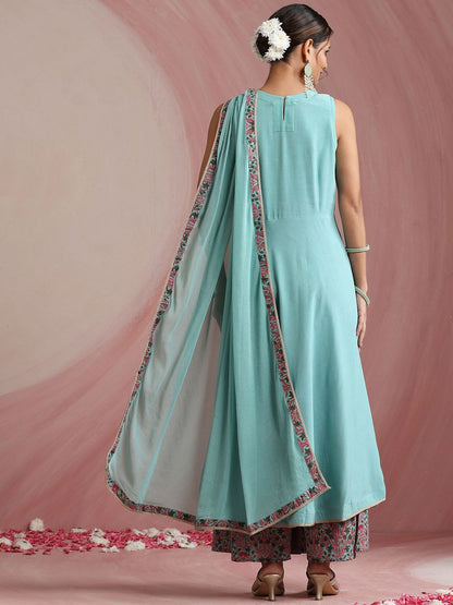 Women Floral Embroidered A-Line Kurta with Palazzos & Dupatta