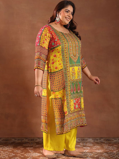 Extra Love By Libas Plus Size Women Ethnic Motifs Printed Kurta with Palazzos & Dupatta