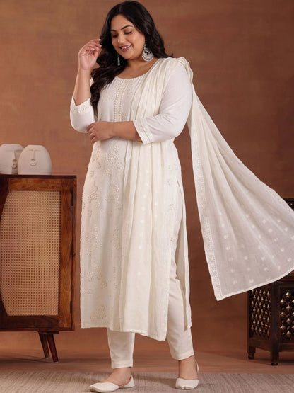 Women Ethnic Motifs Embroidered Regular Thread Work Kurta with Trousers & With Dupatta