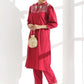 Fuchsia Floral Yoke Design Thread Work Detailed Straight Kurta With Trouser