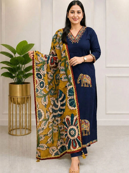 Women Animal Printed Regular Viscose Rayon with Trousers & With Dupatta