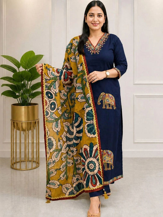 Women Animal Printed Regular Viscose Rayon with Trousers & With Dupatta