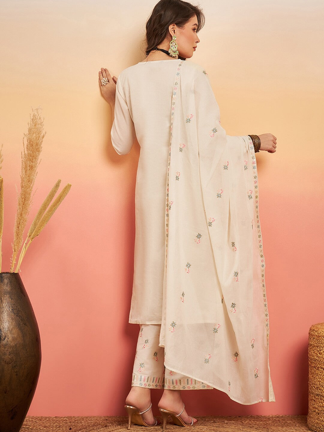 Floral Embroidered Pure Cotton Straight Kurta Set