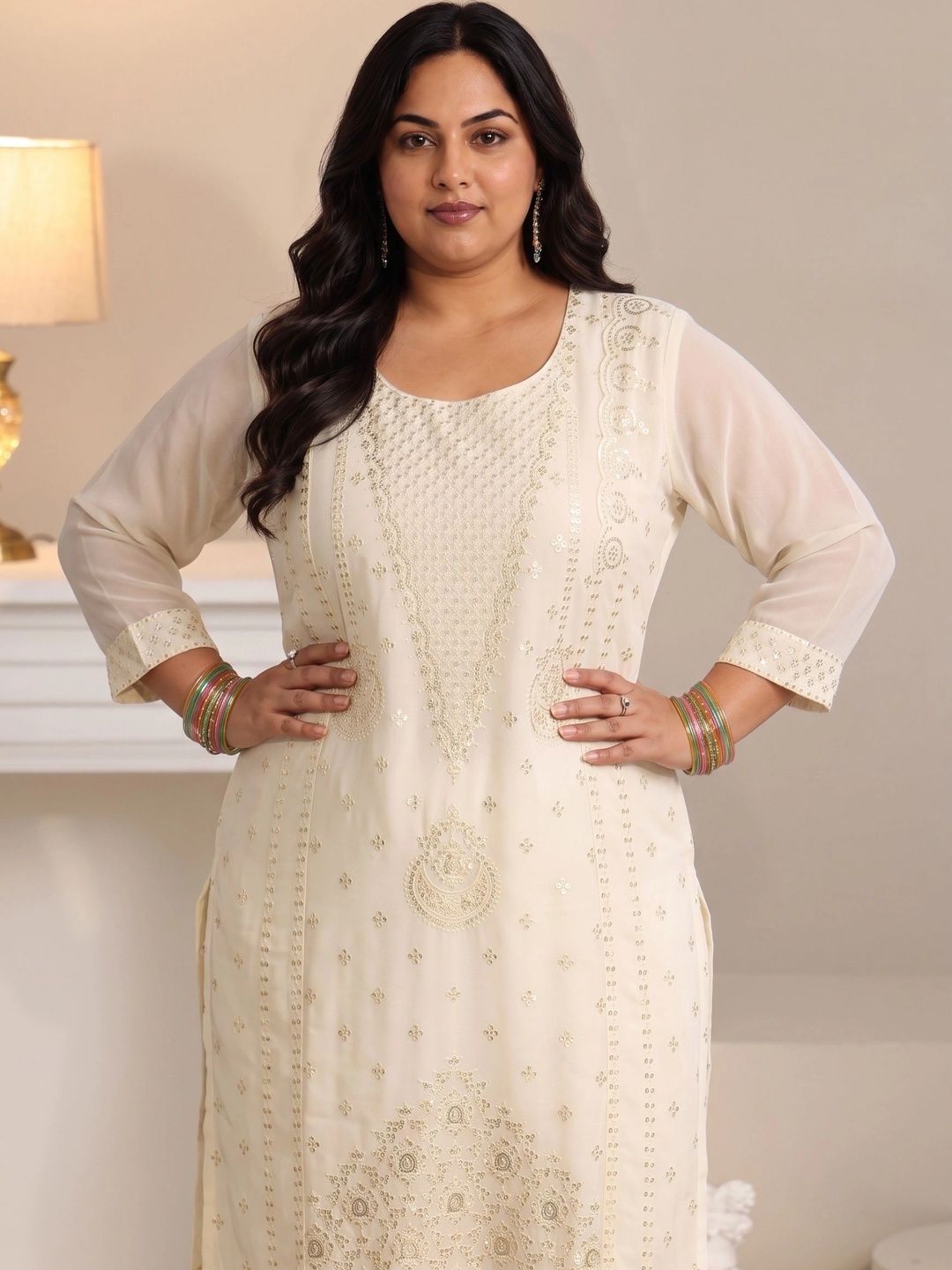 Women Ethnic Motifs Embroidered Regular Sequinned Kurta with Trousers & With Dupatta