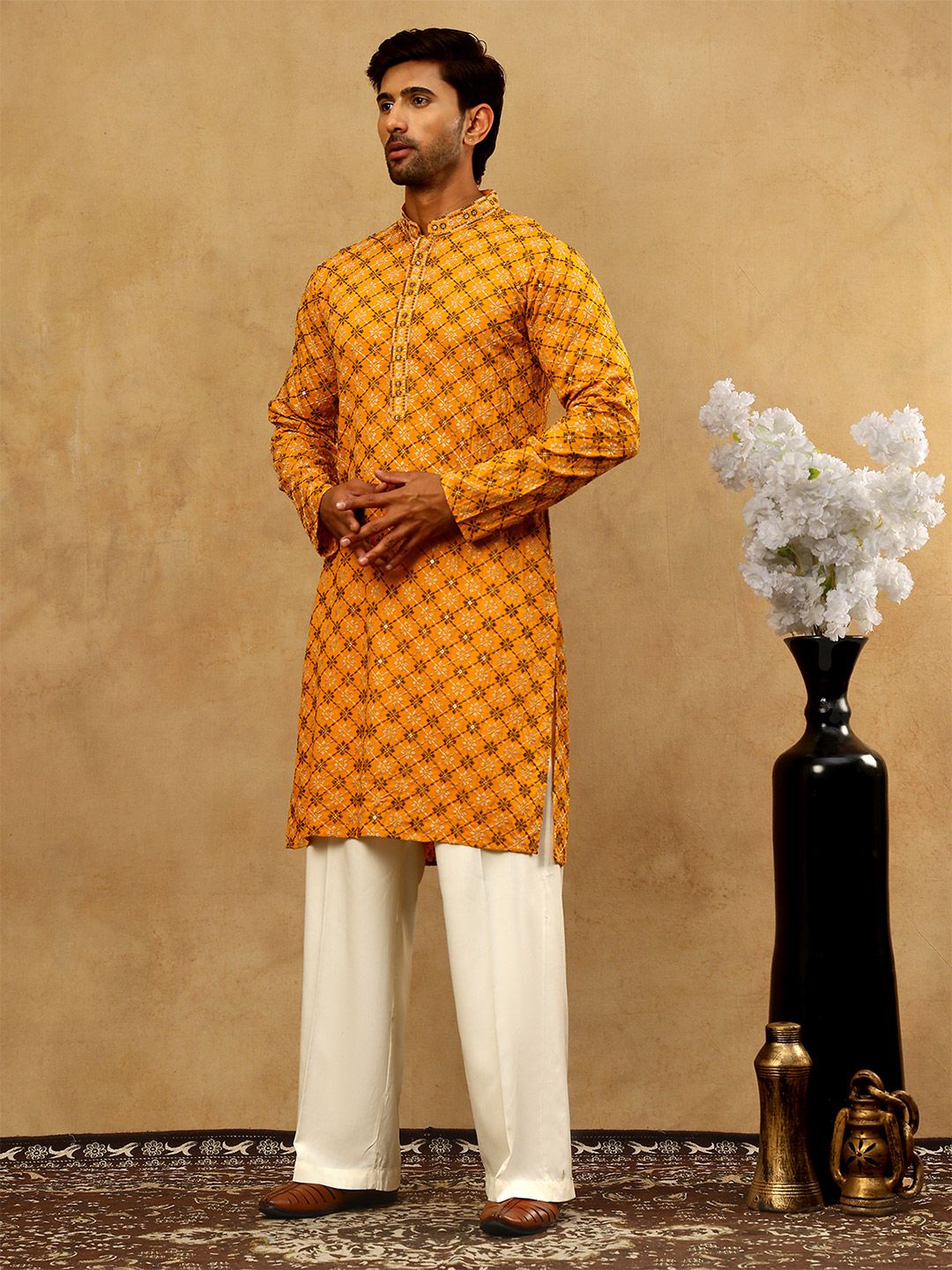 Embroidered Regular Sequinned Kurta With Korean Pants