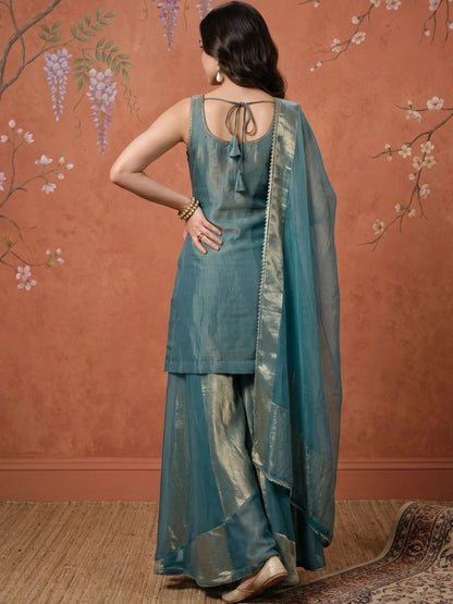 Women Ethnic Motifs Embroidered Regular Thread Work Kurta with Sharara & With Dupatta